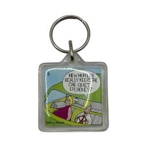 Vtg 1991 Leigh Rubin New Muffler Keeps The Car Quiet Comedy Keychain‎ Lucite
